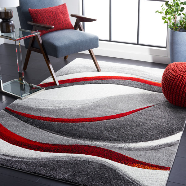 Orren Ellis Vilica Abstract Gray/Red Area Rug & Reviews Wayfair
